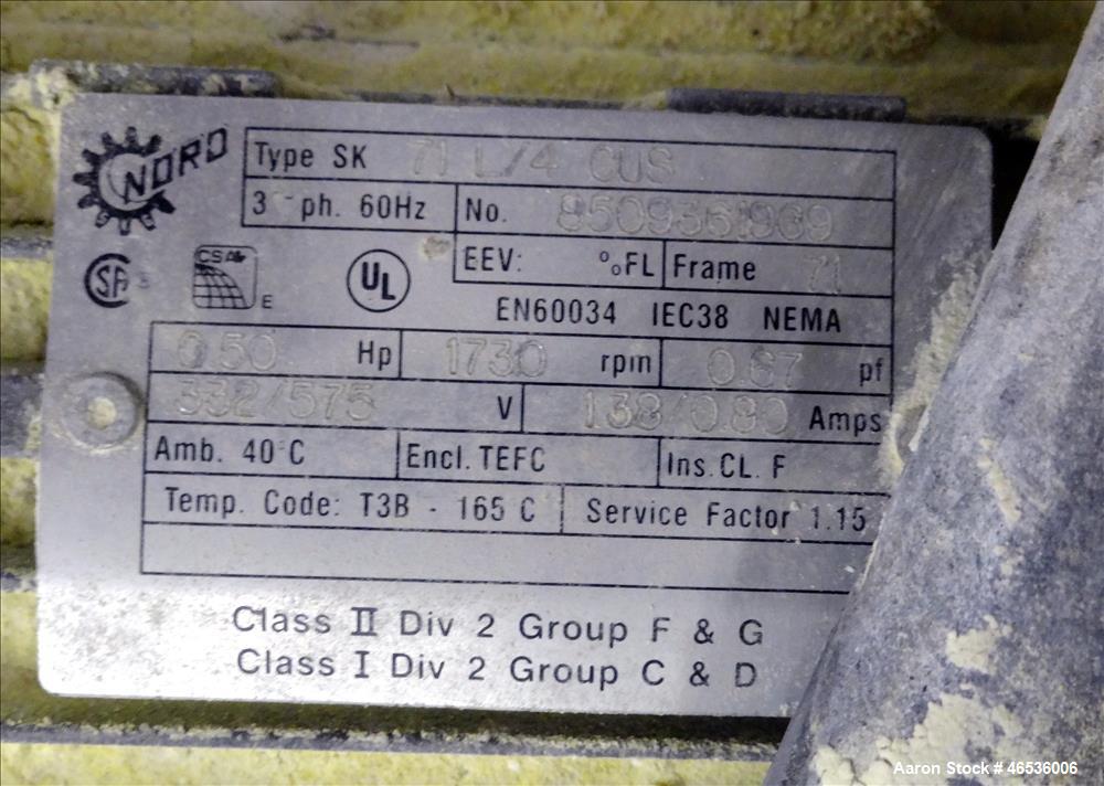 Used Marion Paddle Mixer, Model FPS1824, 304 Stainless Steel. Working capacity 4 cubic feet, maximum 110 rpm. Non-jacketed trough 18" wide x 24" long x 22" deep, 2-1/4" diameter shaft with 4 welded-o...