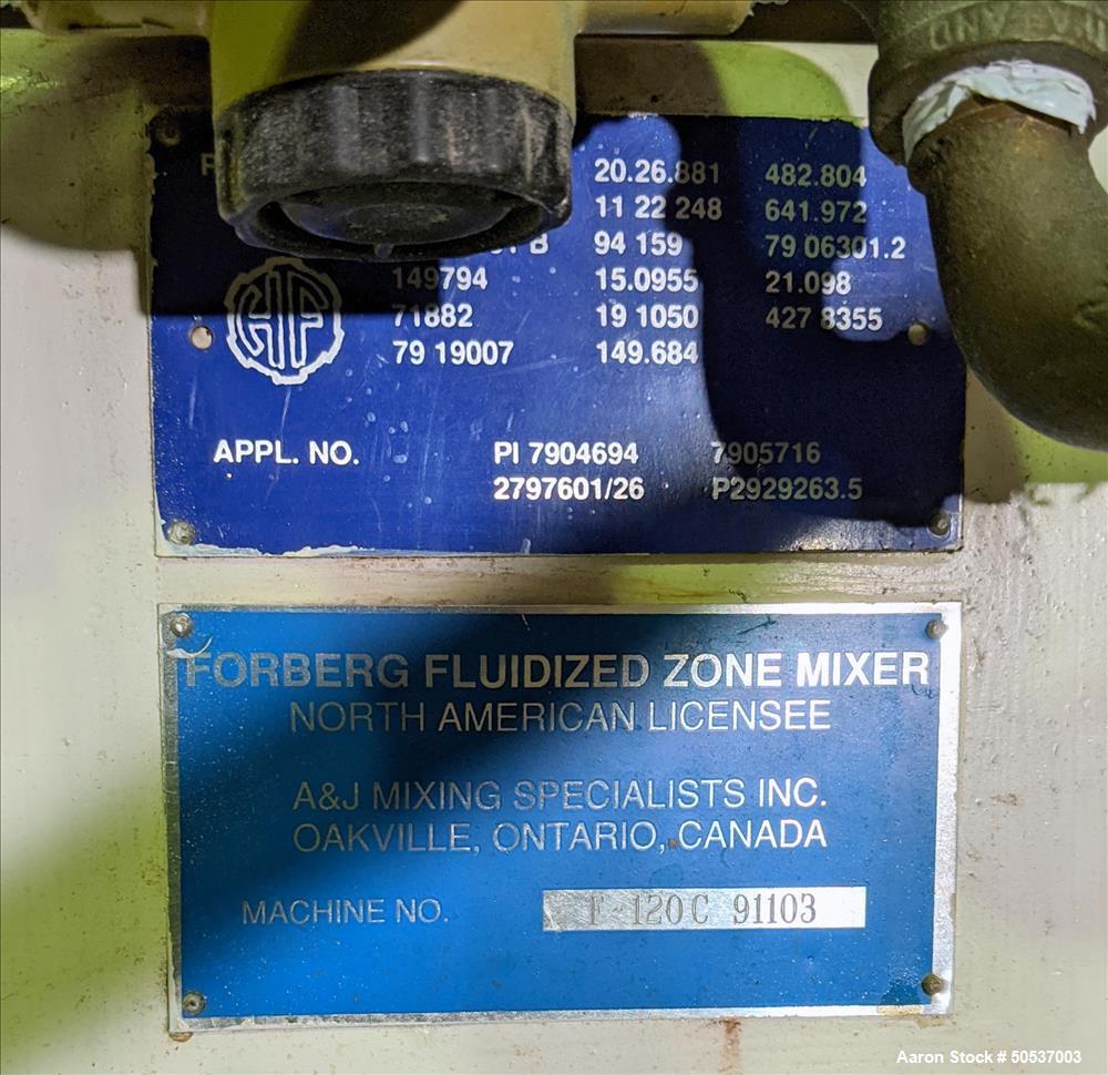 Used A&J Mixing Specialist Forberg Fluidized Zone Twin Shaft Mixer, Model F120C