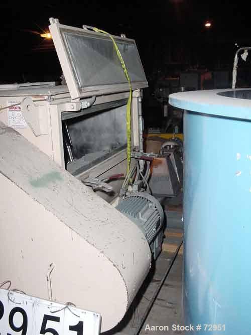 USED: Forsberg fluidized zone mixer, model F500XE, stainless steel.17.7 cu ft batch capacity. Chamber 46"L-R x 53-1/2"F-B. Twin shaftcounter-rotating overlapping paddles. 2 side access doors, twinBom...