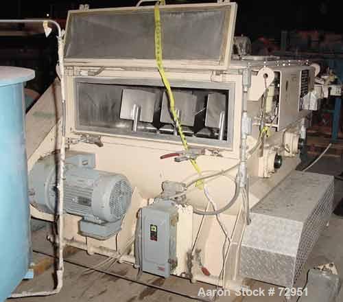 USED: Forsberg fluidized zone mixer, model F500XE, stainless steel.17.7 cu ft batch capacity. Chamber 46"L-R x 53-1/2"F-B. Twin shaftcounter-rotating overlapping paddles. 2 side access doors, twinBom...