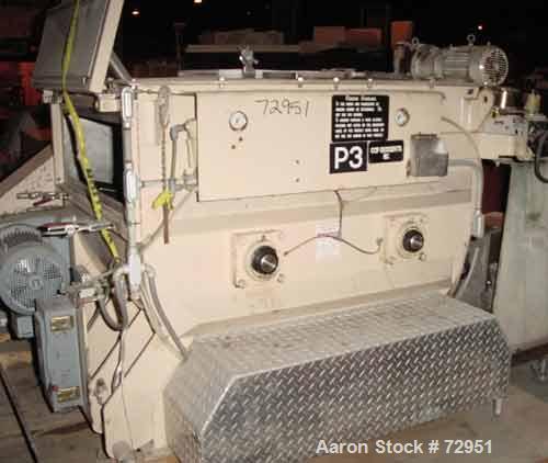 USED: Forsberg fluidized zone mixer, model F500XE, stainless steel.17.7 cu ft batch capacity. Chamber 46"L-R x 53-1/2"F-B. Twin shaftcounter-rotating overlapping paddles. 2 side access doors, twinBom...