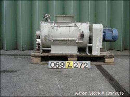 Used Gericke Paddle Mixer, Type GMS-150. Double shaft, stainless steel, capacity 31.7 gallon (120 liter). Trough diameter 14.2" x 25.6" (360 x 650 mm), inlet diameter 8.7" (220 mm), manhole/inspectio...