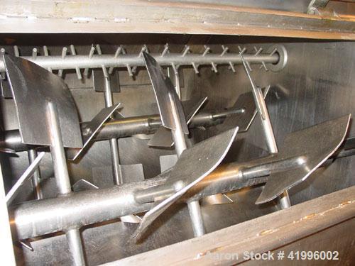 Used Halvor Forberg Twin Shaft Fluidizer, Model 795, Stainless Steel. Chamber approximately 52’’ long x 60’’ wide. (2) 3-1/2’’ diameter shafts with (14) paddles per shaft,  paddles 9-1/4’’ x 10’’ wel...
