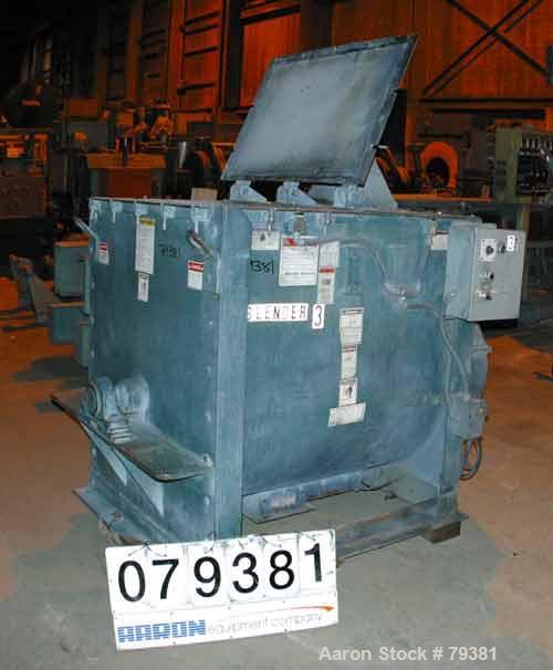 Used Kelly Duplex Single Shaft Horizontal Paddle Mixer, Model 3604HM, 36 Cubic Foot Working Capacity, Carbon Steel. Non-jacketed trough 48" long x 36" wide x 42" deep, 3" shaft with 4 bolt-on plow mi...