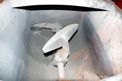 Used Kelly Duplex Single Shaft Horizontal Paddle Mixer, Model 3604HM, 36 Cubic Foot Working Capacity, Carbon Steel. Non-jacketed trough 48" long x 36" wide x 42" deep, 3" shaft with 4 bolt-on plow mi...