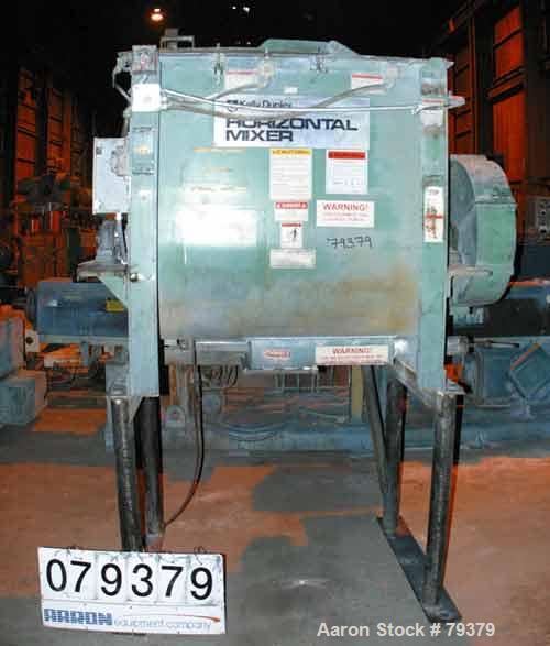 USED: Kelly Duplex single shaft horizontal paddle mixer, model 3604HM. 36 cubic foot working capacity, carbon steel. Non-jacketed trough 36" wide x 48" long x 42" deep, (1) 3" shaft with 4 bolt-on pl...