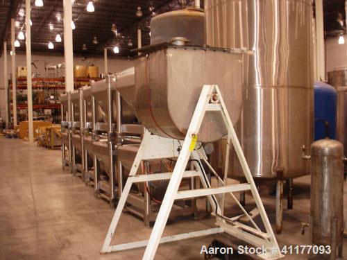 Used Leland Paddle Mixer, 26 Cubic Feet, Stainless Steel. Non-jacketed trough 39" wide x 36'' long x approximately 36'' deep. T paddles driven by a 1/2 hp, 3/60/230/460 volt, 1745 rpm gear motor, rat...