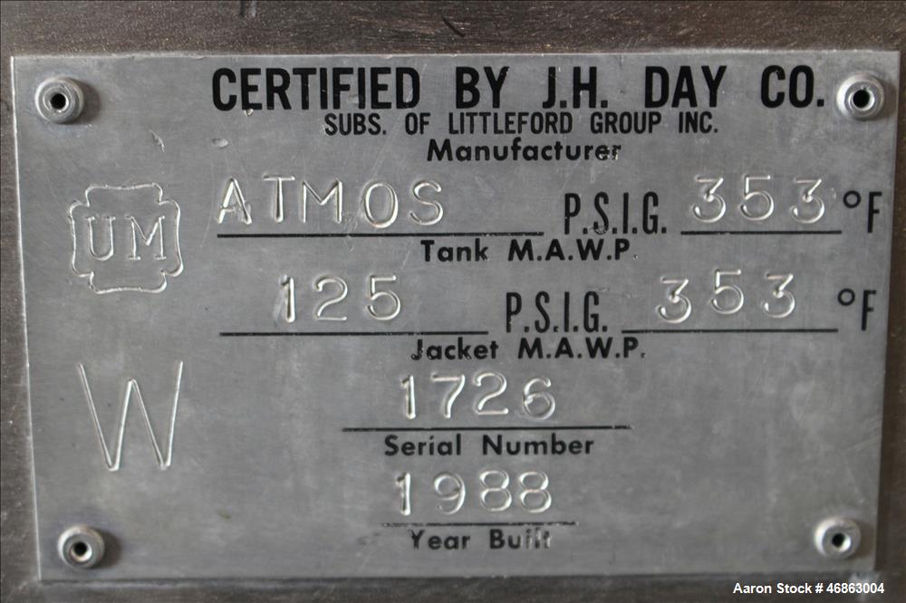 Used J.H. Day Paddle Mixer, Approximate 10.8 Cubic Feet Working Capacity