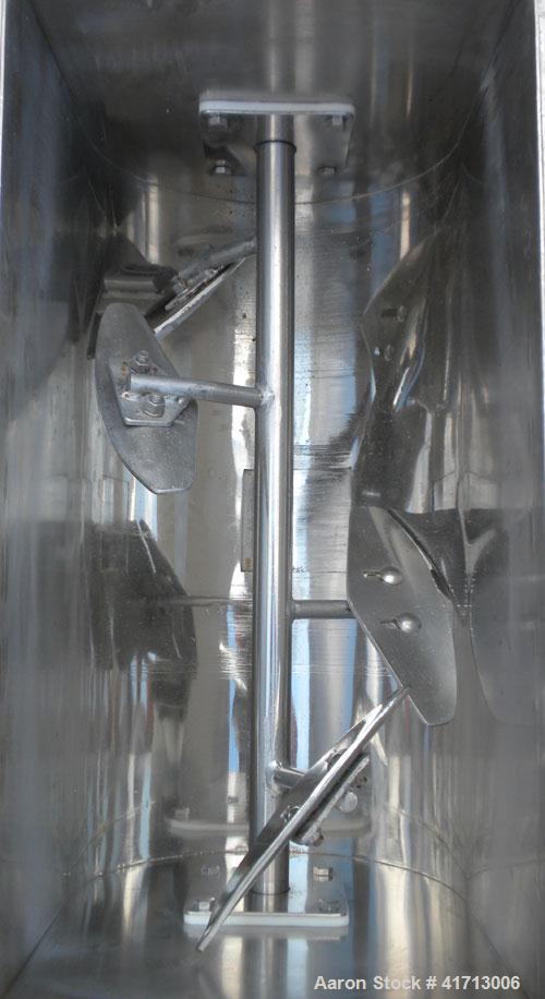 Used Marion Paddle Mixer, Model 1001, 1.5 cubic foot working capacity. 304 stainless steel clad; carbon steel outside. Non-jacketed trough 12" wide x 24" long x approximately 16" deep. 1-1/4" diamete...