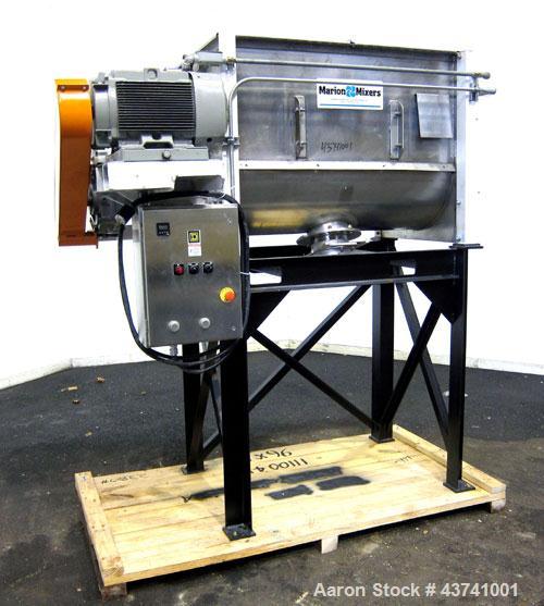 Used Marion Paddle Mixer, Model 2030, 15 Cubic Foot Working Capacity (24 Total), 304 Stainless Steel.  Non-jacketed trough 27-1/2” wide x 48” long x approximately 35” deep.  3” Diameter shaft with (4...
