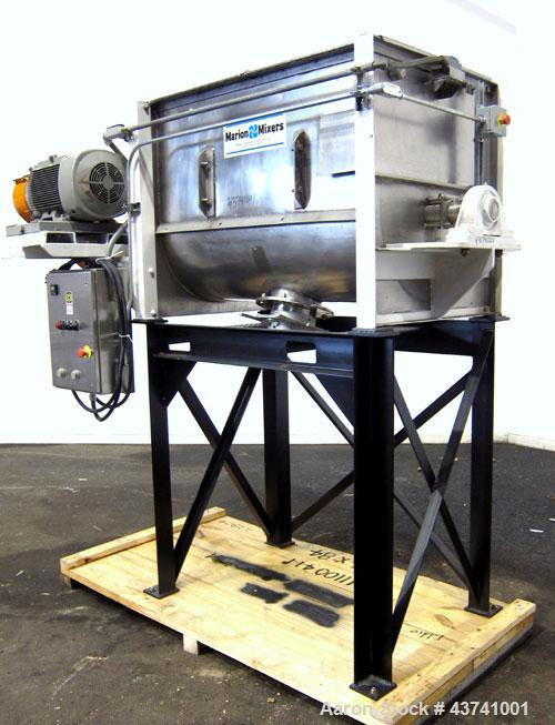 Used Marion Paddle Mixer, Model 2030, 15 Cubic Foot Working Capacity (24 Total), 304 Stainless Steel.  Non-jacketed trough 27-1/2” wide x 48” long x approximately 35” deep.  3” Diameter shaft with (4...