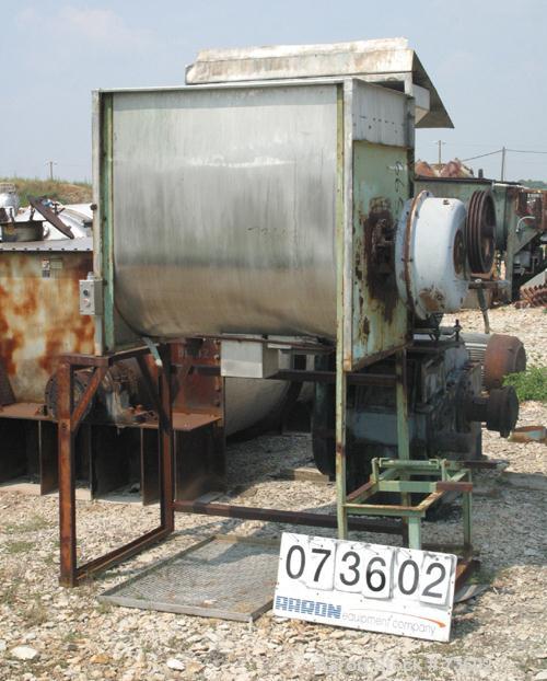 Used Marion Paddle Blender, 30 Cubic Feet, 304 Stainless Steel, Model 3020. Non-jacketed trough 36" wide x 48" long x 48" deep. 3" diameter shaft with (4) 2" wide x 13" long welded-on paddles on 2" d...