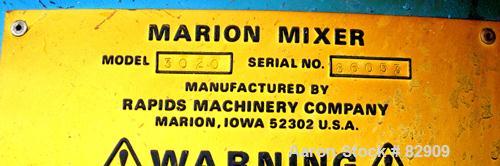 Used Marion Paddle Mixer, Model 3020, Carbon Steel. 30 cubic feet working capacity (41 total). Non-jacketed trough 36" wide x 48" long x approximately 44" deep. 3" diameter shaft with (4) bolt on pad...