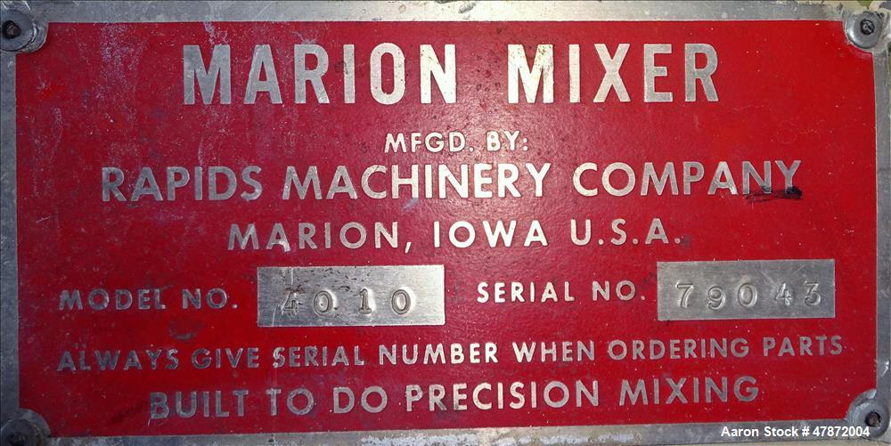 Used- Marion Paddle Mixer, Approximately 35 Cubic Feet Capacity, Carbon Steel.