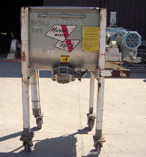 Used Marion Paddle Mixer, Model 6001. 3.5 cubic feet working capacity (5 total), 304 stainless steel. Non-jacketed trough 18" wide x 24" long x approximately 21" deep, 2" diameter shaft with (4) weld...