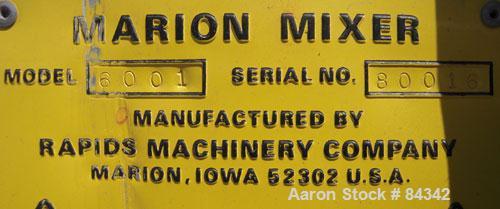 Used Marion Paddle Mixer, Model 6001. 3.5 cubic feet working capacity (5 total), 304 stainless steel. Non-jacketed trough 18" wide x 24" long x approximately 21" deep, 2" diameter shaft with (4) weld...