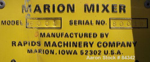 Used- Marion Paddle Mixer, Model 6001. 3.5 cubic feet working capacity (5 total), 304 stainless steel. Non-jacketed trough 1...