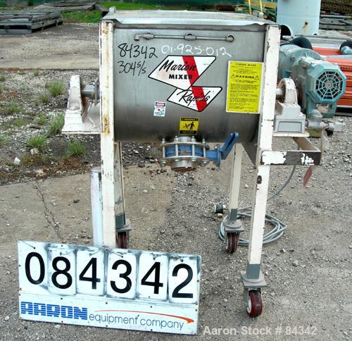 Used Marion Paddle Mixer, Model 6001. 3.5 cubic feet working capacity (5 total), 304 stainless steel. Non-jacketed trough 18" wide x 24" long x approximately 21" deep, 2" diameter shaft with (4) weld...