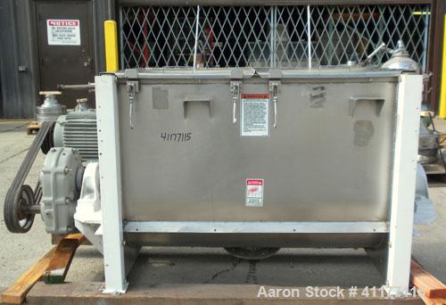 Used Marion Paddle Mixer, 15 Cubic Feet,  304 Stainless Steel. Non-jacketed trough 27-1/2" wide x 48" long x 35" deep. 3" diameter shaft with 4 paddles, (2) with end scrapers, welded to 1-1/2" diamet...