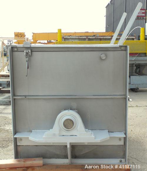 Used Marion Paddle Mixer, 15 Cubic Feet,  304 Stainless Steel. Non-jacketed trough 27-1/2" wide x 48" long x 35" deep. 3" diameter shaft with 4 paddles, (2) with end scrapers, welded to 1-1/2" diamet...