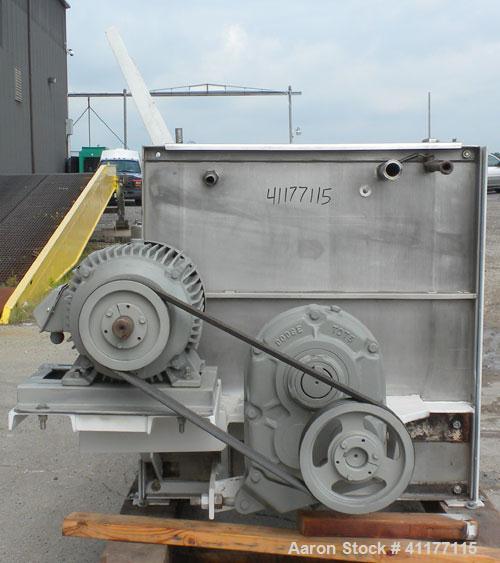 Used Marion Paddle Mixer, 15 Cubic Feet,  304 Stainless Steel. Non-jacketed trough 27-1/2" wide x 48" long x 35" deep. 3" diameter shaft with 4 paddles, (2) with end scrapers, welded to 1-1/2" diamet...