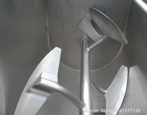 Used Marion Paddle Mixer, 15 Cubic Feet,  304 Stainless Steel. Non-jacketed trough 27-1/2" wide x 48" long x 35" deep. 3" diameter shaft with 4 paddles, (2) with end scrapers, welded to 1-1/2" diamet...