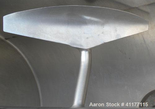 Used Marion Paddle Mixer, 15 Cubic Feet,  304 Stainless Steel. Non-jacketed trough 27-1/2" wide x 48" long x 35" deep. 3" diameter shaft with 4 paddles, (2) with end scrapers, welded to 1-1/2" diamet...