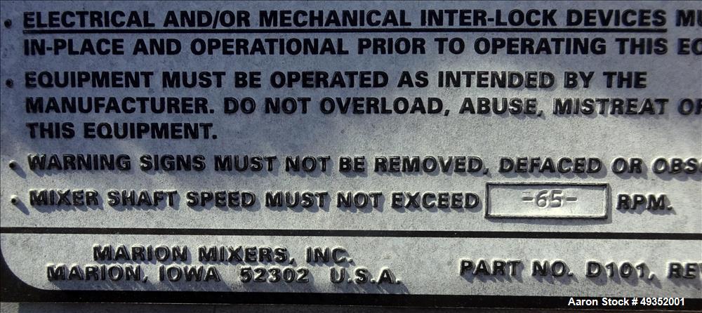 Used Marion Continuous Paddle Mixer, Model CPS-42144, 94.5 Cubic Feet Capacity