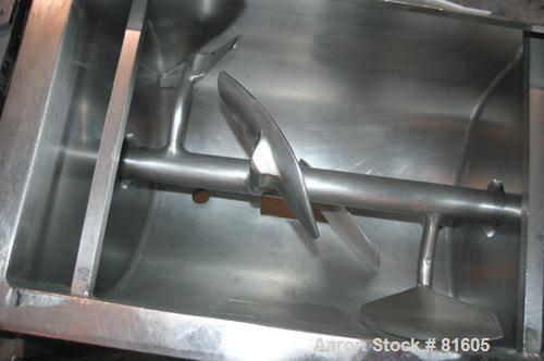 USED: Marion paddle mixer, model FPS1824. 4 cu ft working capacity, 304 stainless steel. Non-jacketed trough 18" wide x 24" long x 22" deep, 2" diameter shaft with 4 welded-on paddles, 1" diameter po...