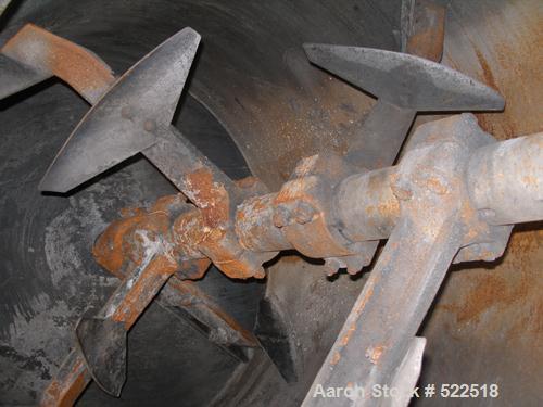 USED: Marion model HPC-5496 semi-cylindrical batch mixer, carbon steel. 54" diameter x 8'0", 101 cubic foot mixing capacity. 1/4" thick rolled trough 300 deg, 1/4" ends, 4-5/16" solid main shaft with...
