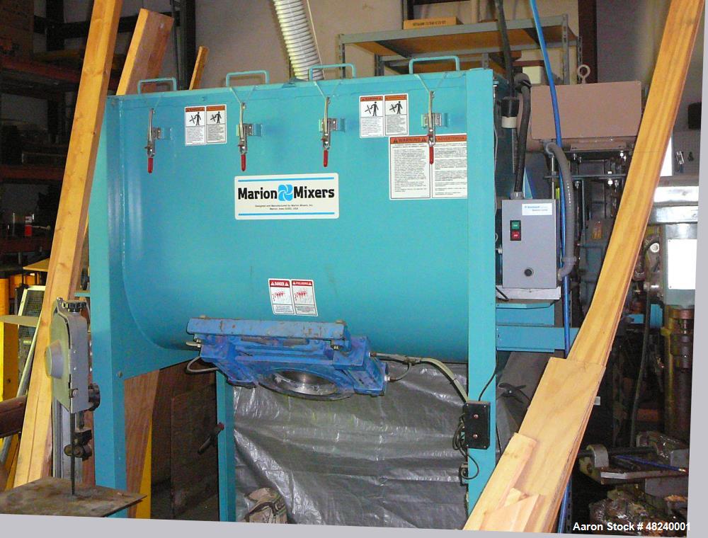 Used Marion Paddle Mixer, Model SPC-2748. Carbon steel. 15 cubic foot capacity. 27" inside diameter x 48" long. 7-ga. trough and 1/4" end plates; 2-7/8" diameter solid mainshaft with bolted cast arms...
