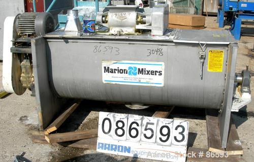 Used Marion Paddle Mixer, Model SPS-2466, Approximately 19.5 Cubic Feet Working Capacity, 304 Stainless Steel. Non-jacketed trough 24" wide x 66" long x approximately 26" deep. 3" diameter shaft with...