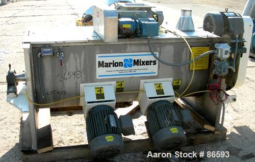 Used Marion Paddle Mixer, Model SPS-2466, Approximately 19.5 Cubic Feet Working Capacity, 304 Stainless Steel. Non-jacketed trough 24" wide x 66" long x approximately 26" deep. 3" diameter shaft with...