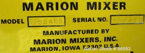 Used Marion Paddle Mixer, Model SPS-2466, Approximately 19.5 Cubic Feet Working Capacity, 304 Stainless Steel. Non-jacketed trough 24" wide x 66" long x approximately 26" deep. 3" diameter shaft with...