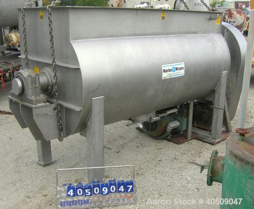 Used Marion Semi-Cylindrical Paddle Mixer, Model SPY66144, approximately 300 cubic feet working capacity, 304 stainless steel. Non-jacketed trough 55 1/2" wide at top opening to approximately 66" wid...