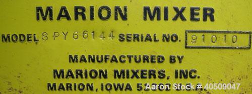 Used Marion Semi-Cylindrical Paddle Mixer, Model SPY66144, approximately 300 cubic feet working capacity, 304 stainless steel. Non-jacketed trough 55 1/2" wide at top opening to approximately 66" wid...