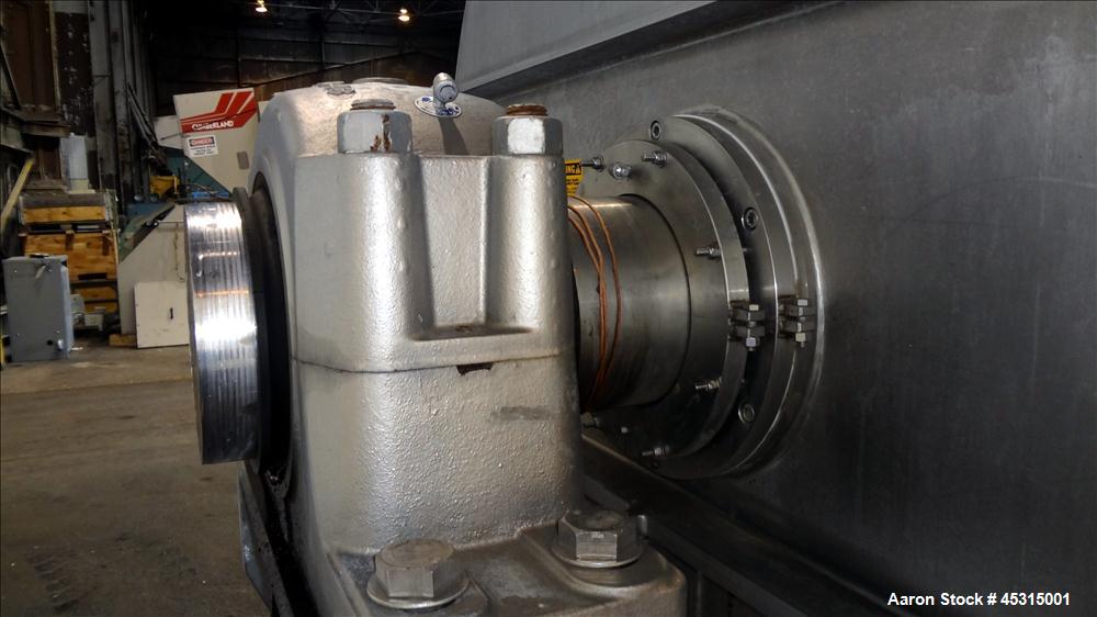 Used Marion Semi-Cylindrical Paddle Mixer, approximately 300 cubic feet working capacity, 304 stainless steel. Non-jacketed trough 55-1/2" wide at top opening to approximately 66" wide inside x 144" ...