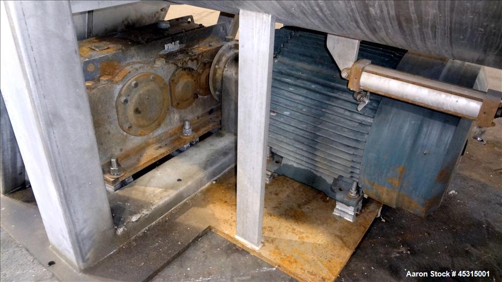 Used Marion Semi-Cylindrical Paddle Mixer, approximately 300 cubic feet working capacity, 304 stainless steel. Non-jacketed trough 55-1/2" wide at top opening to approximately 66" wide inside x 144" ...
