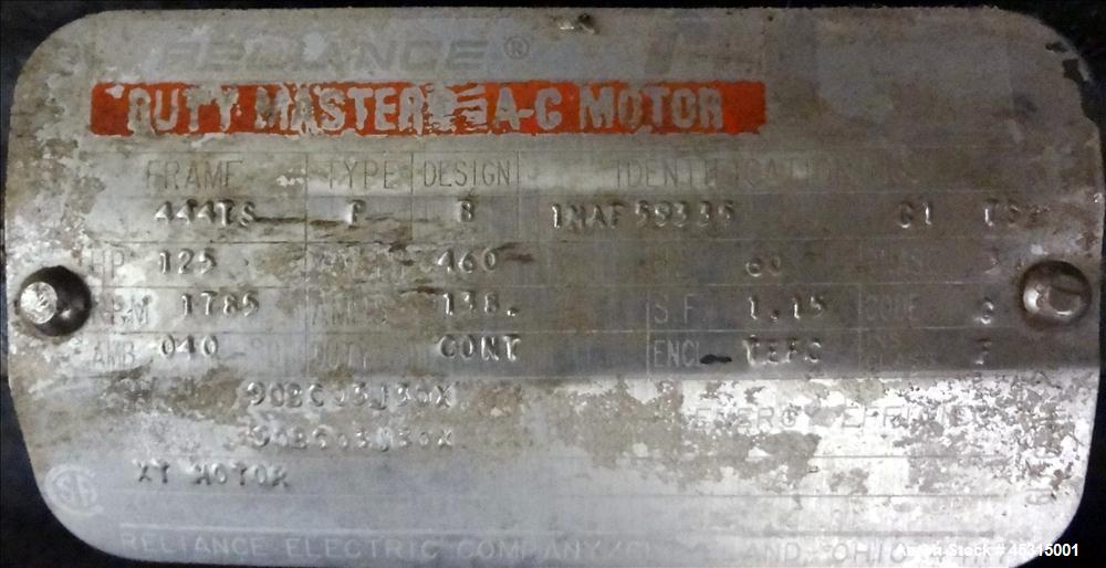 Used Marion Semi-Cylindrical Paddle Mixer, approximately 300 cubic feet working capacity, 304 stainless steel. Non-jacketed trough 55-1/2" wide at top opening to approximately 66" wide inside x 144" ...