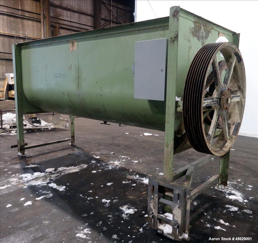 Used Marion Paddle Mixer, Approximately 200 Cubic Feet, Carbon Steel. Non-jacketed trough 144" long x 52" wide x 50" deep. 260 rpm. 4" diameter shaft with (7) 18" wide paddles driven by a 30 hp, 3/60...