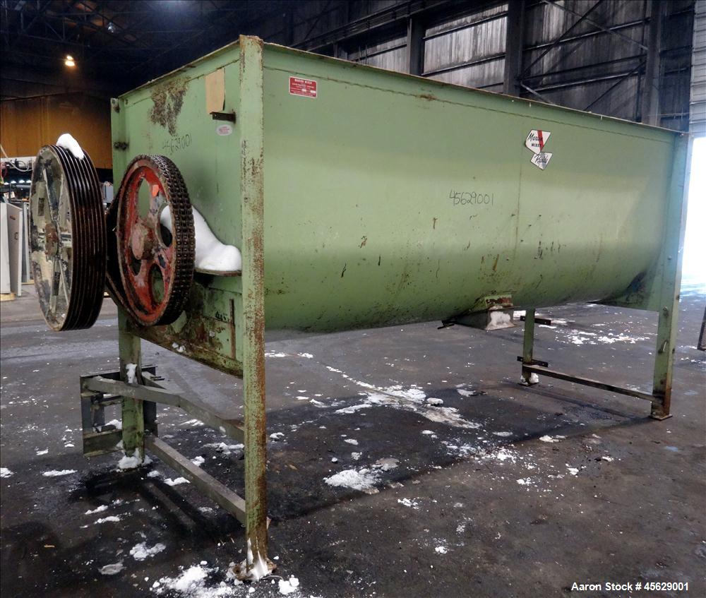 Used Marion Paddle Mixer, Approximately 200 Cubic Feet, Carbon Steel. Non-jacketed trough 144" long x 52" wide x 50" deep. 260 rpm. 4" diameter shaft with (7) 18" wide paddles driven by a 30 hp, 3/60...