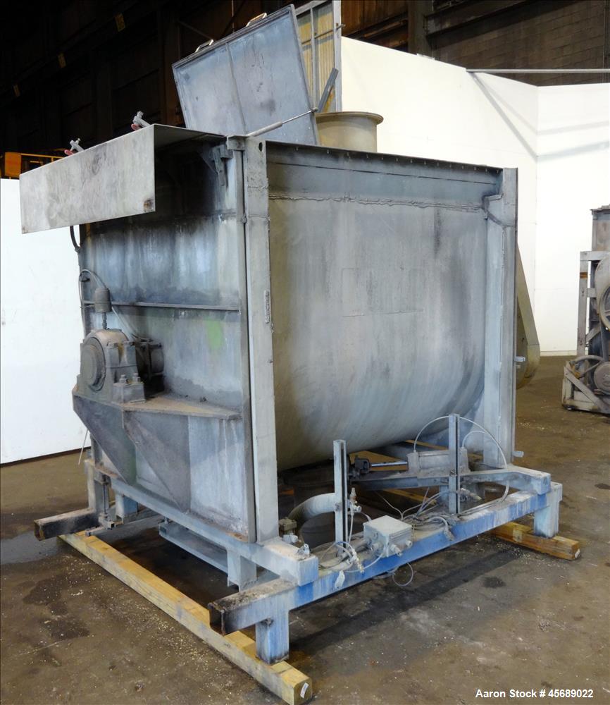 Used Marion Paddle Mixer, 304 Stainless Steel. Approximate 109 cubic feet/500 Pound Working Capacity. Non-jacketed tough approximately 73" long x 54" wide x 64" deep, 5" diameter shaft with (6) paddl...