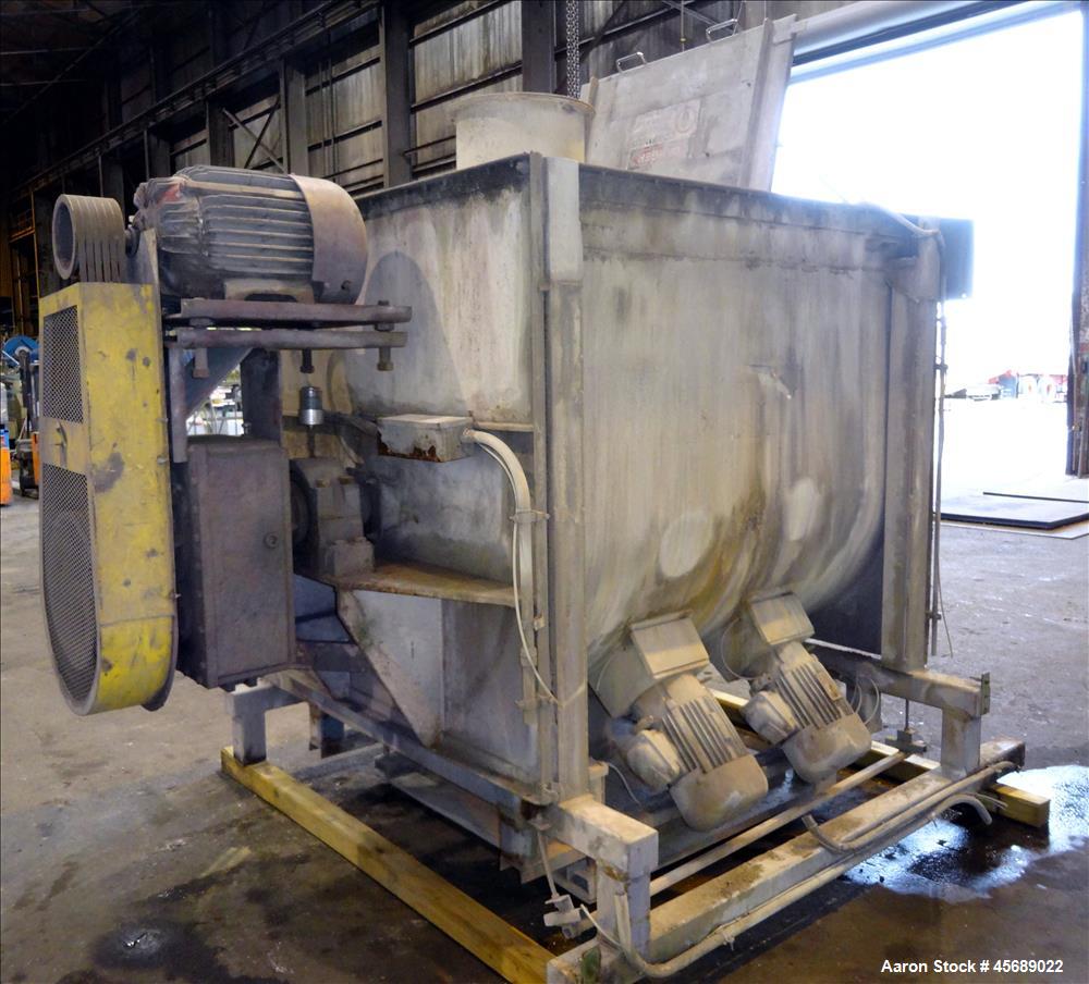 Used Marion Paddle Mixer, 304 Stainless Steel. Approximate 109 cubic feet/500 Pound Working Capacity. Non-jacketed tough approximately 73" long x 54" wide x 64" deep, 5" diameter shaft with (6) paddl...