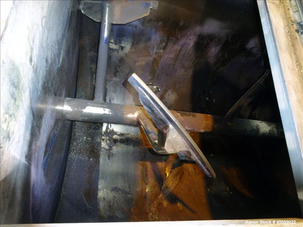 Used Marion Paddle Mixer, 304 Stainless Steel. Approximate 109 cubic feet/500 Pound Working Capacity. Non-jacketed tough approximately 73" long x 54" wide x 64" deep, 5" diameter shaft with (6) paddl...