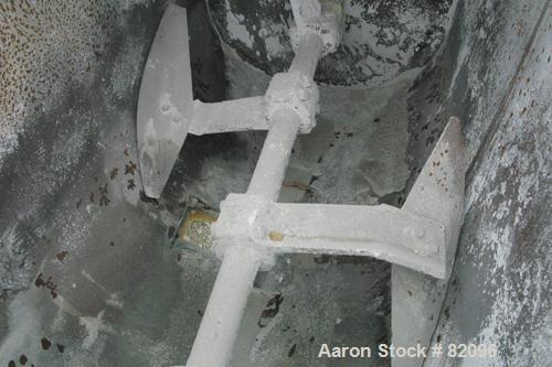 USED: Marion Paddle Mixer, 18 cubic feet working capacity, carbon steel. Non-jacketed trough 27" wide x 48" long x 35" deep, 2" diameter shaft with (4) bolt-on paddles, 6" x 6" bottom outlet. 2 piece...