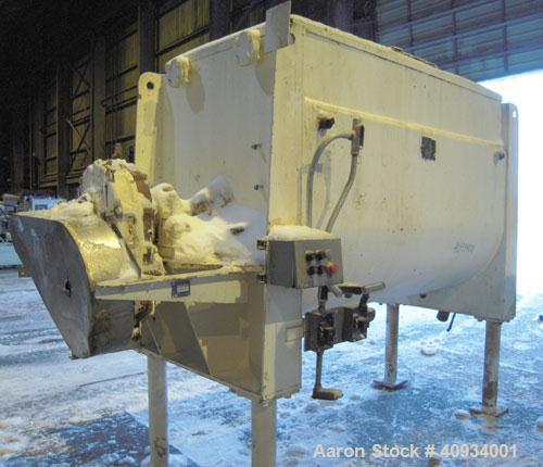 Used McCarter Corp Chocolate Mixer, approximately 76 cubic feet (560 gallon), carbon steel. Jacketed trough approximately 42'' wide x 84'' long x 56'' deep, rated 40 psi at 275 deg F. Approximate 5''...