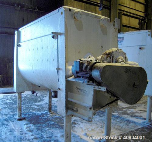 Used McCarter Corp Chocolate Mixer, approximately 76 cubic feet (560 gallon), carbon steel. Jacketed trough approximately 42'' wide x 84'' long x 56'' deep, rated 40 psi at 275 deg F. Approximate 5''...