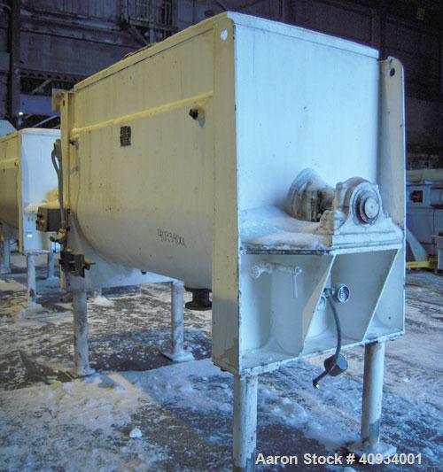 Used McCarter Corp Chocolate Mixer, approximately 76 cubic feet (560 gallon), carbon steel. Jacketed trough approximately 42'' wide x 84'' long x 56'' deep, rated 40 psi at 275 deg F. Approximate 5''...