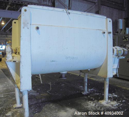 Used McCarter Corp Chocolate Mixer, approximately 76 cubic feet (560 gallon), carbon steel. Jacketed trough approximately 42'' wide x 84'' long x 56'' deep, rated 40 psi at 275 deg F. Approximate 5''...