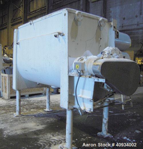 Used McCarter Corp Chocolate Mixer, approximately 76 cubic feet (560 gallon), carbon steel. Jacketed trough approximately 42'' wide x 84'' long x 56'' deep, rated 40 psi at 275 deg F. Approximate 5''...